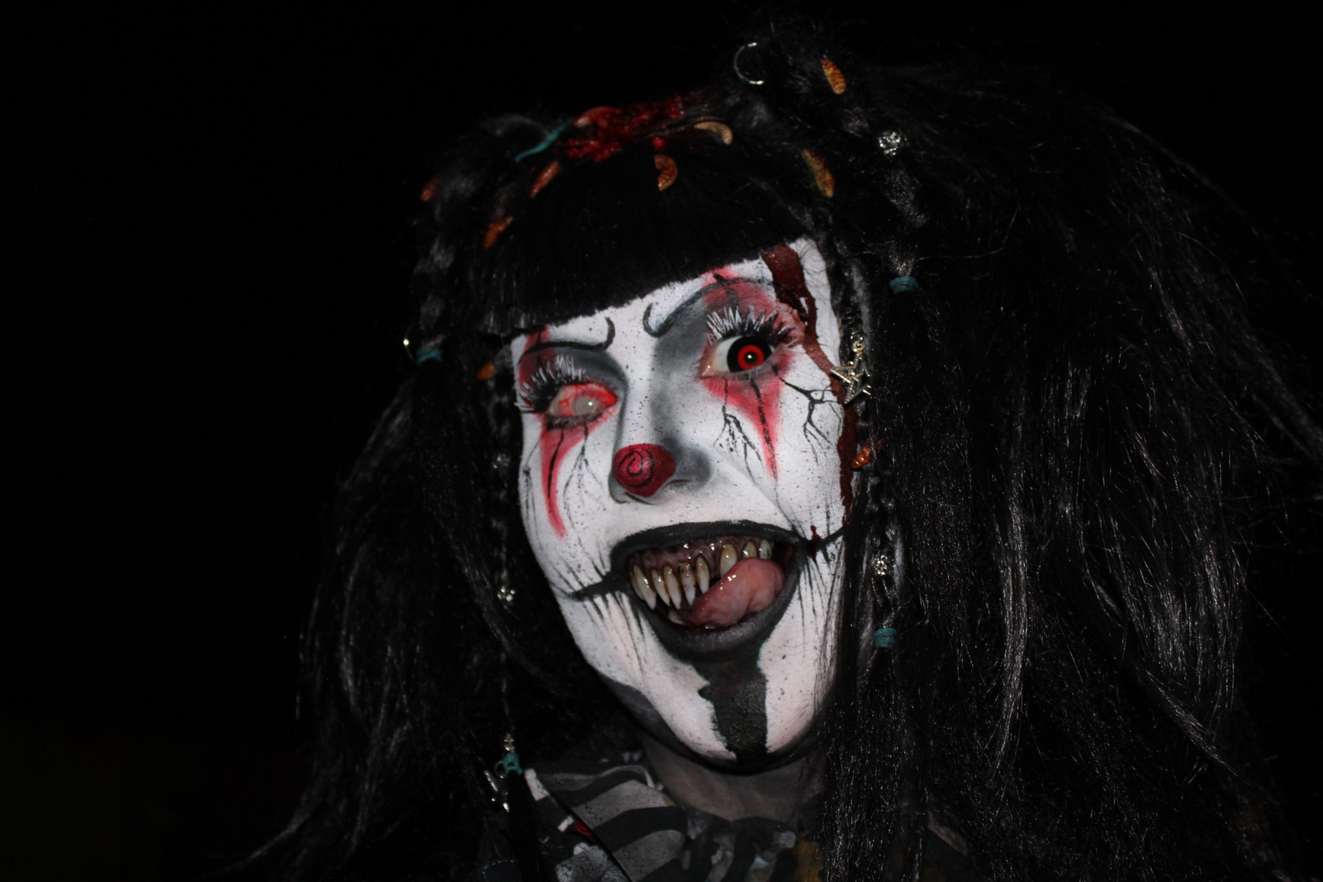Flix the Clown grinning at the camera at Phobia Haunt
