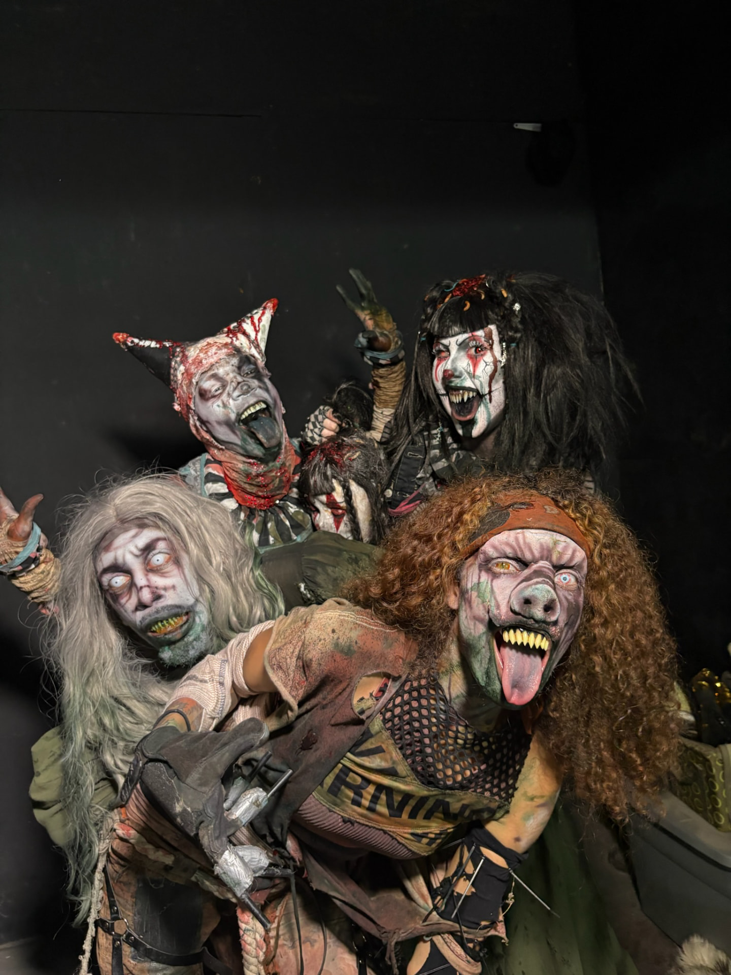 Vanity, Lucy Scroo and Flix the Clown lunging at the camera at Phobia Haunt