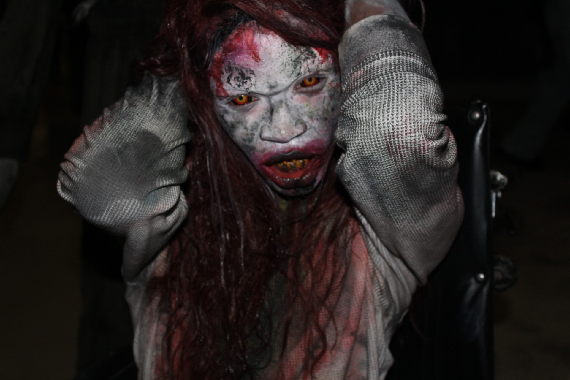 Lucy Scroo lunging at the camera at Phobia Haunt